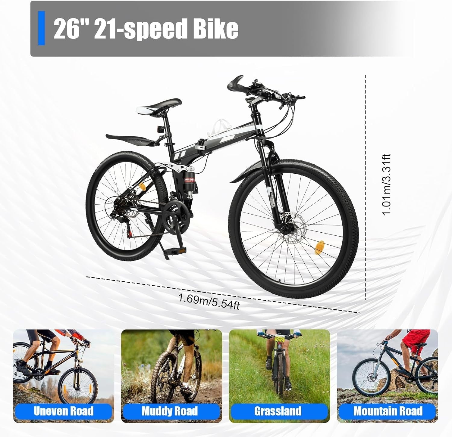 Mountain Bike 26” 21-Speed Disc Brake Adjustable Height High-Carbon Steel