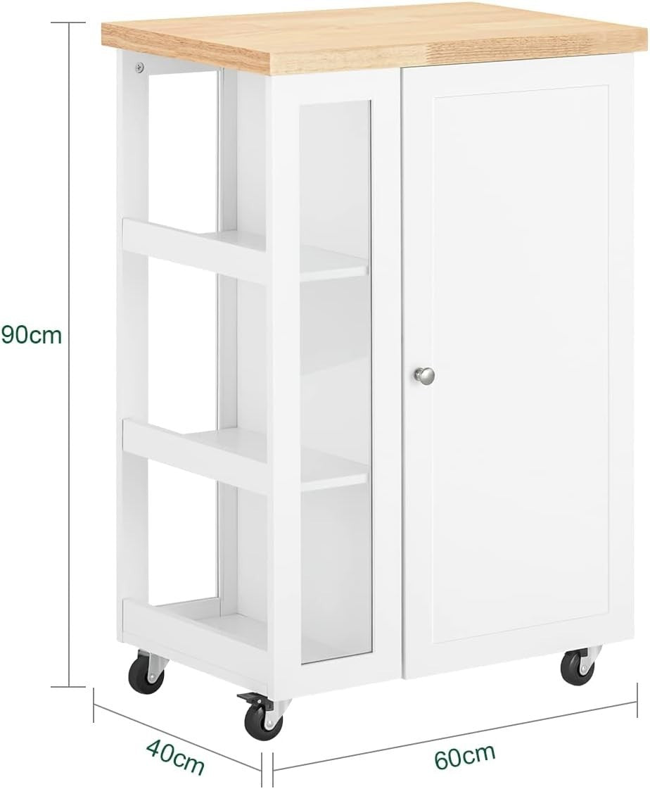 Compact Kitchen Island on Wheels Cupboard Worktop White