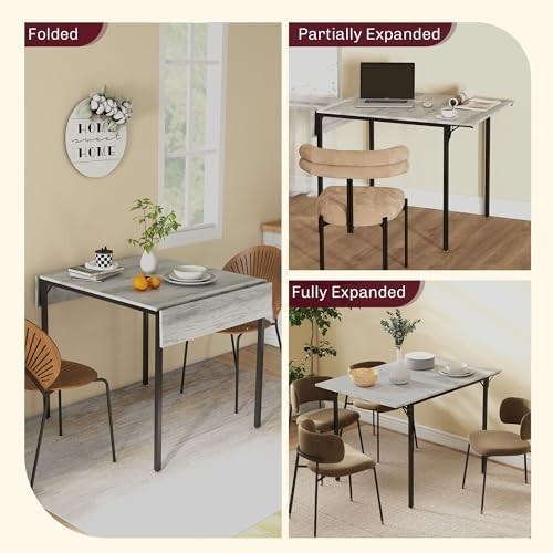 Foldable Extendable Dining Table Grey Drop Leaf Kitchen Table 2-4 Seats
