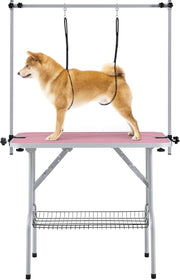 Foldable Pet Grooming Table 91cm Dog Cat Non Slip Adjustable Arm Pink