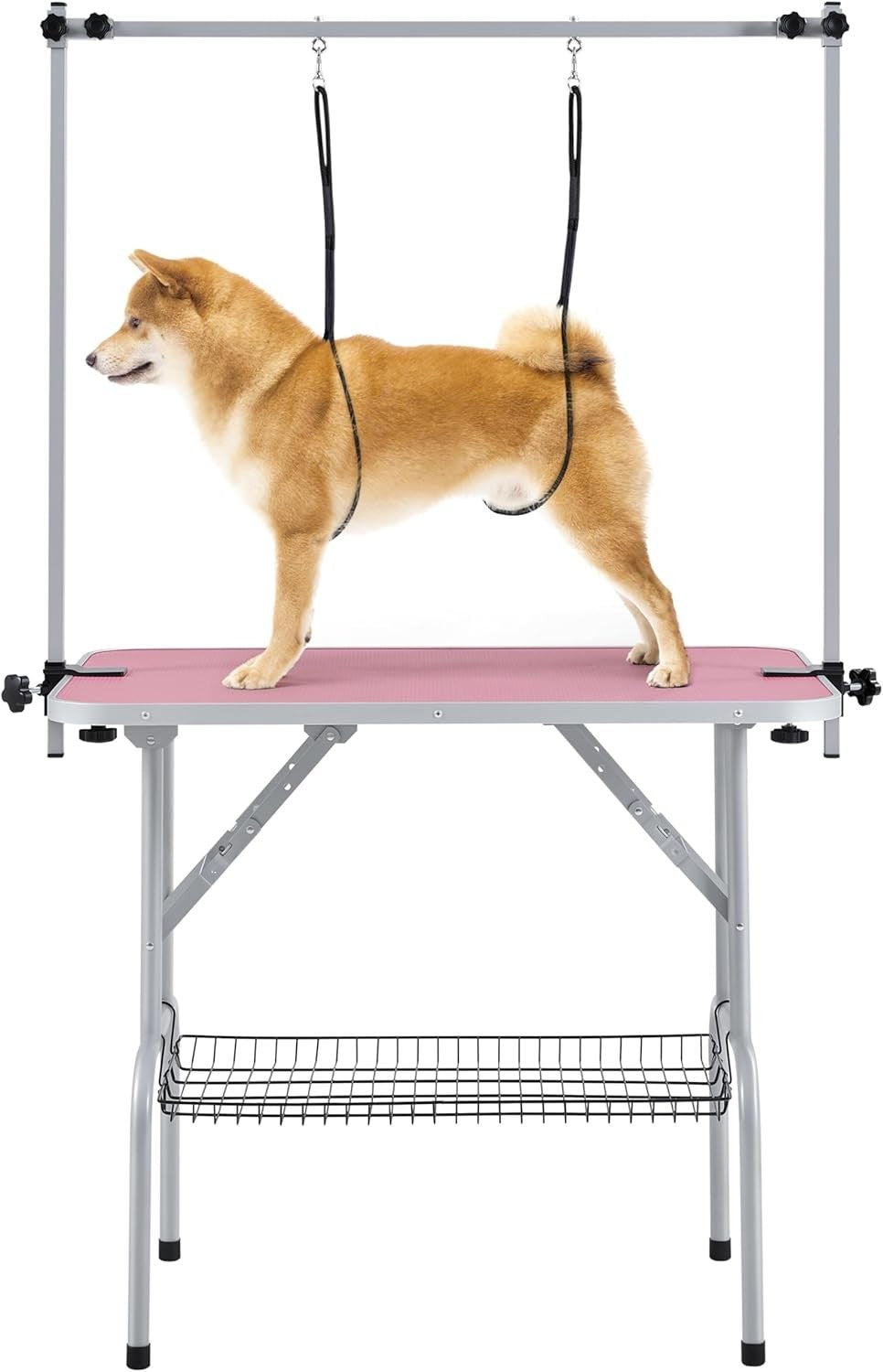 Foldable Pet Grooming Table 91cm Dog Cat Non Slip Adjustable Arm Pink
