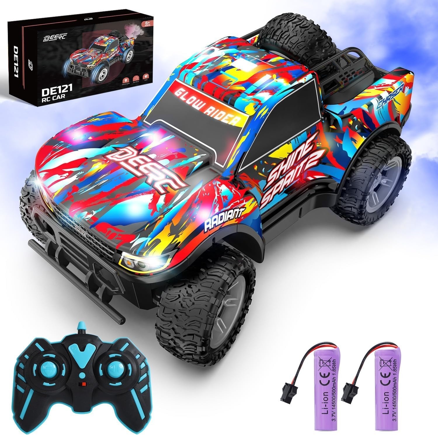 Spray RC Car for Kids 4-8 – LED Lights, Music, Drift & 2 Batteries Included