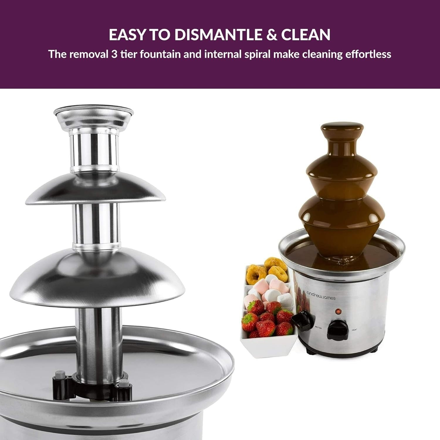 Electric Chocolate Fountain 3 Tier Fondue Set 1L Party Machine 8 Skewers
