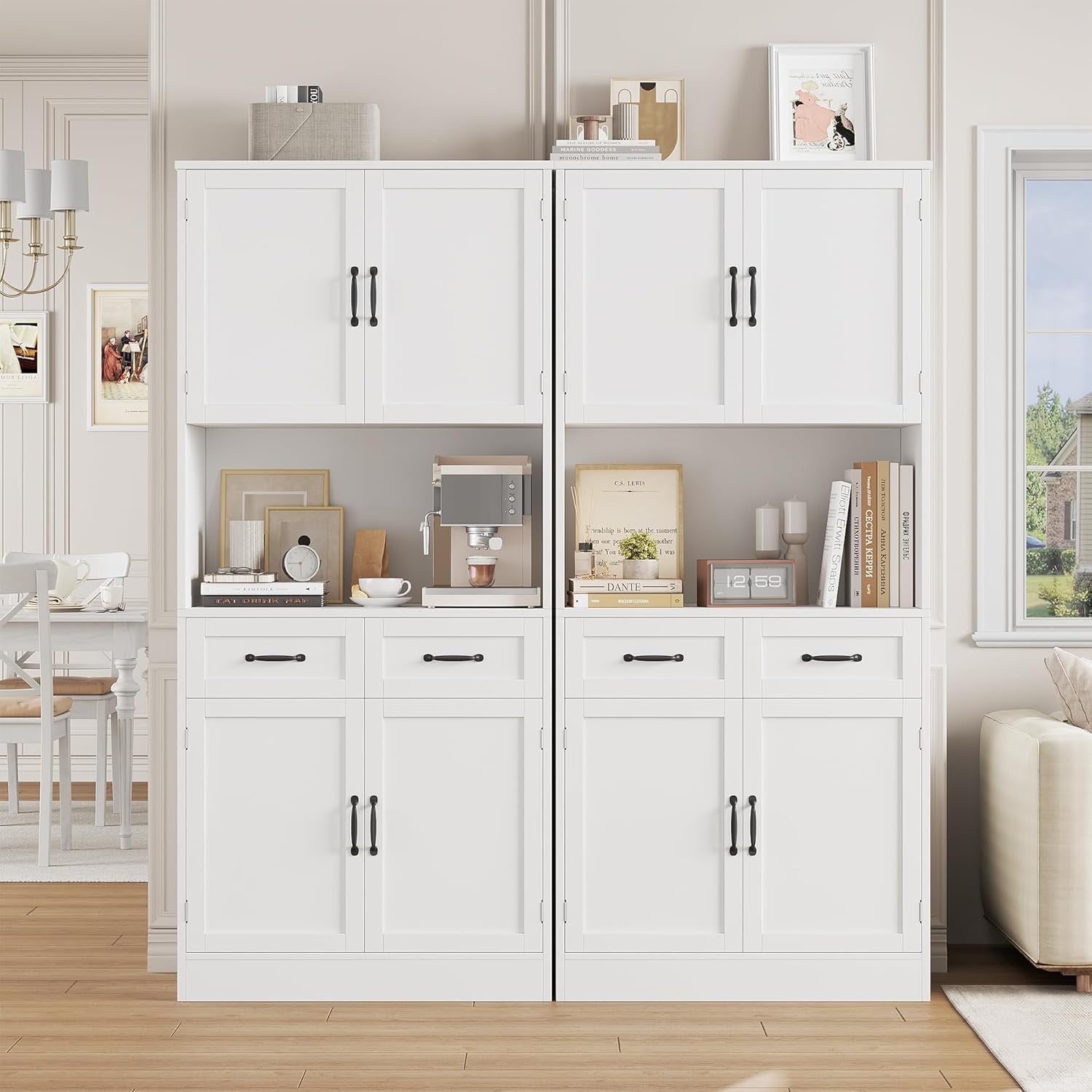 White Tall Kitchen Cupboard 180cm 4 Door Pantry Storage Cabinet Unit