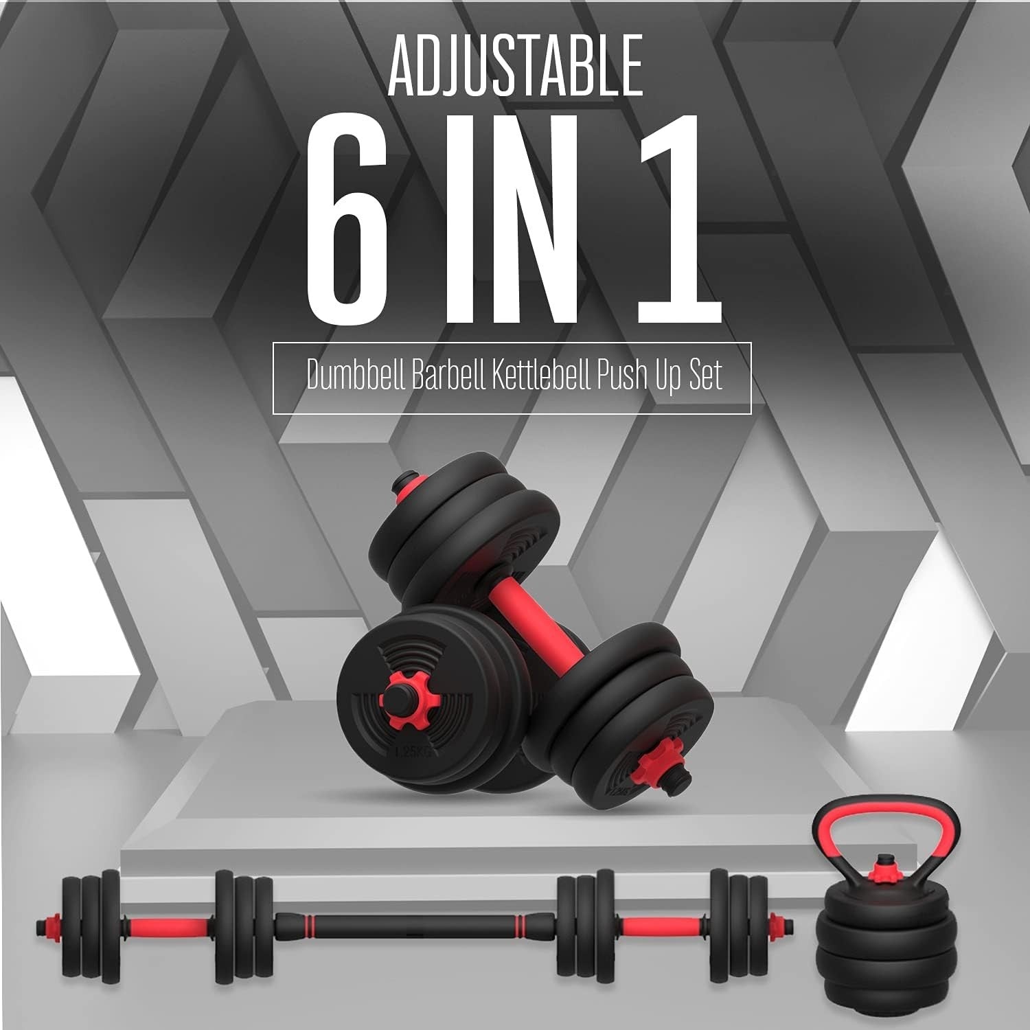 Adjustable 6 in 1 Dumbbell Barbell Kettlebell Set 30–40KG Home Gym