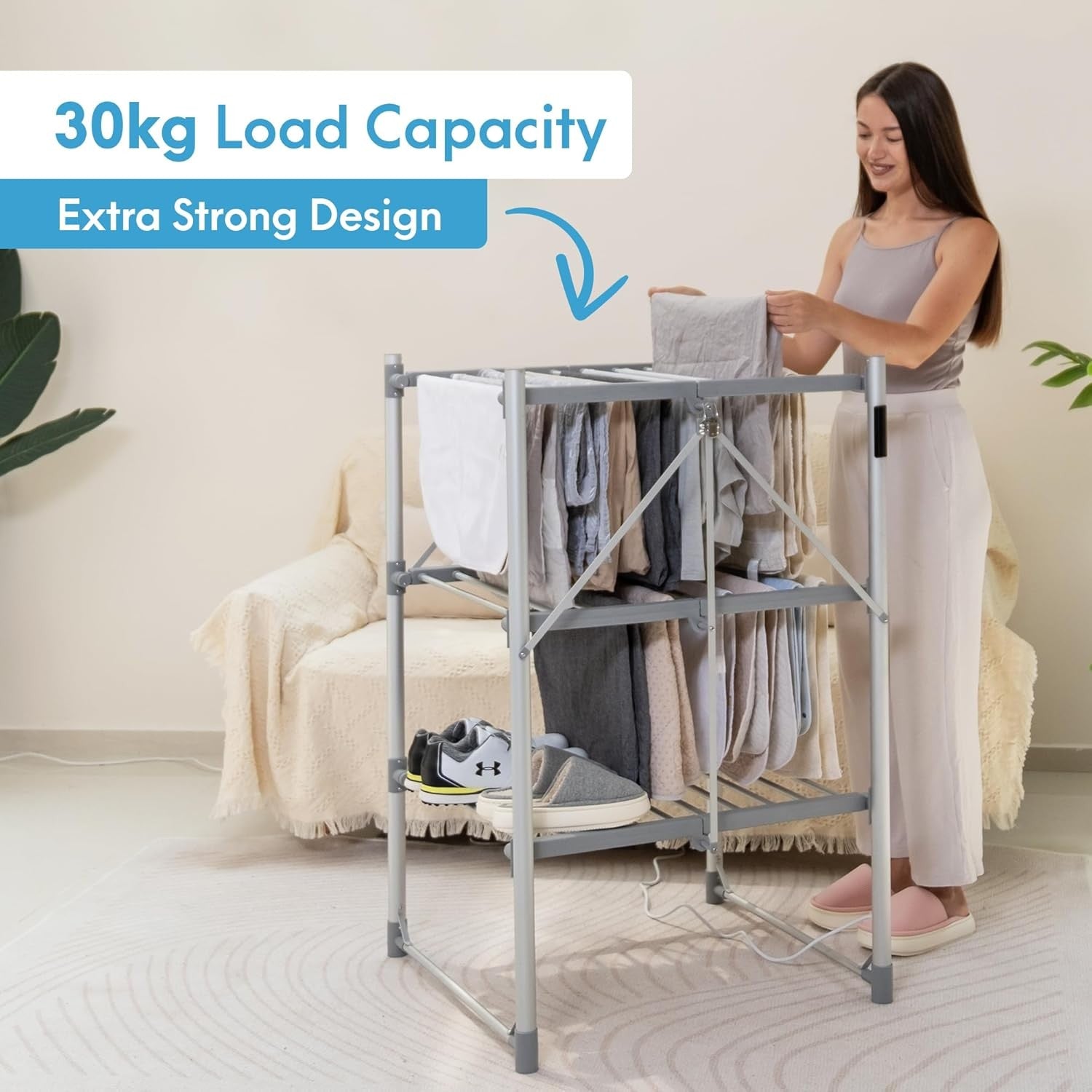 3 Tier Heated Clothes Airer with Timer Foldable Energy Efficient Indoor