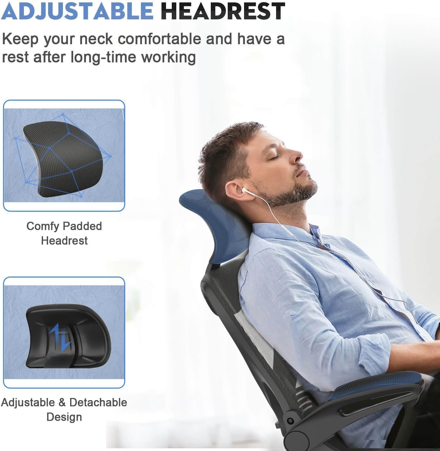 Ergonomic High Back Office Chair Mesh Swivel Adjustable Lumbar Headrest Black