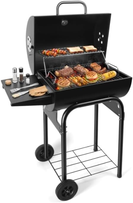 Charcoal BBQ Grill Smoker Outdoor | Large Portable Drum Barrel Barbecue