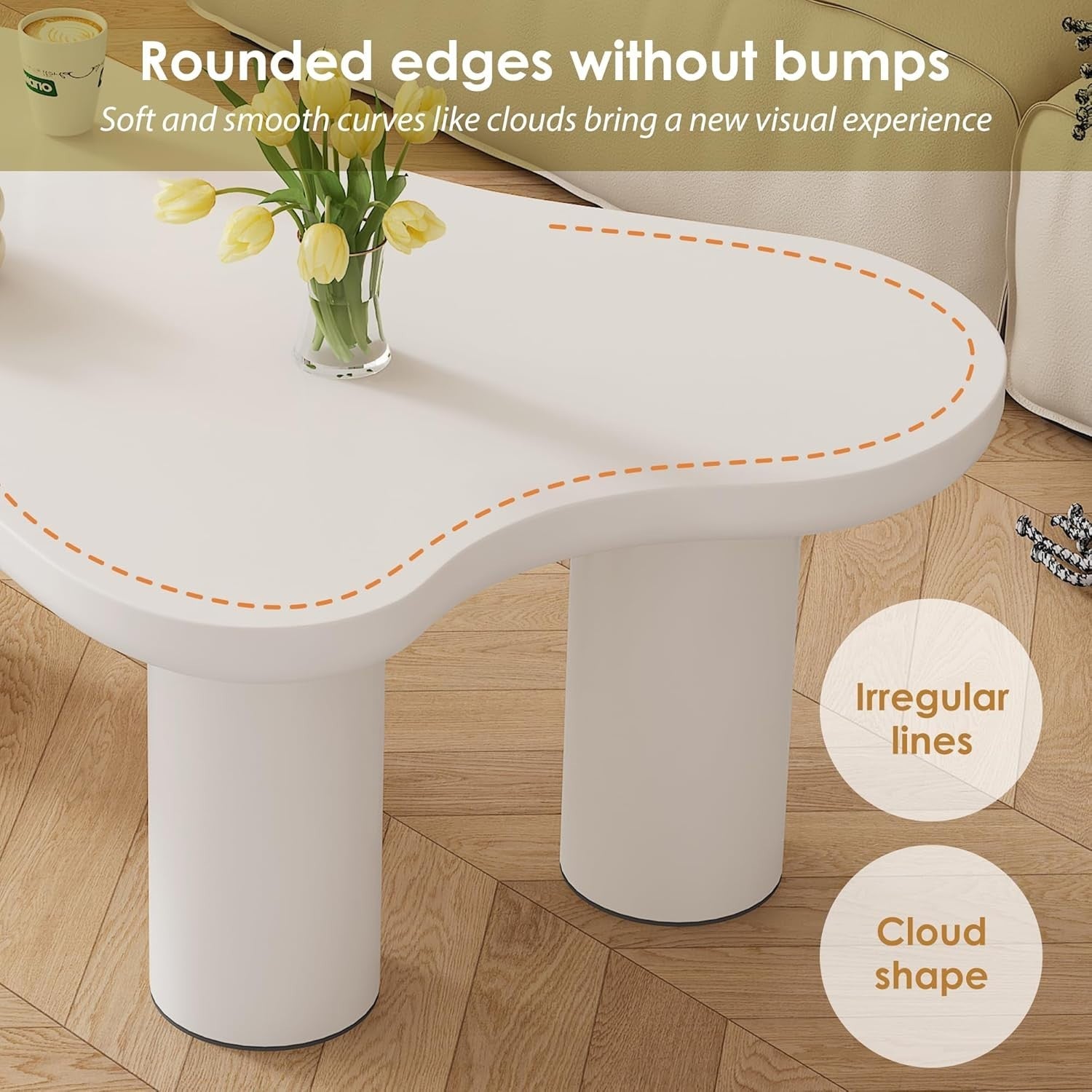 Unique Cloud-Shaped Coffee Table, Spacious 107x66x40.5cm, Modern & Stable