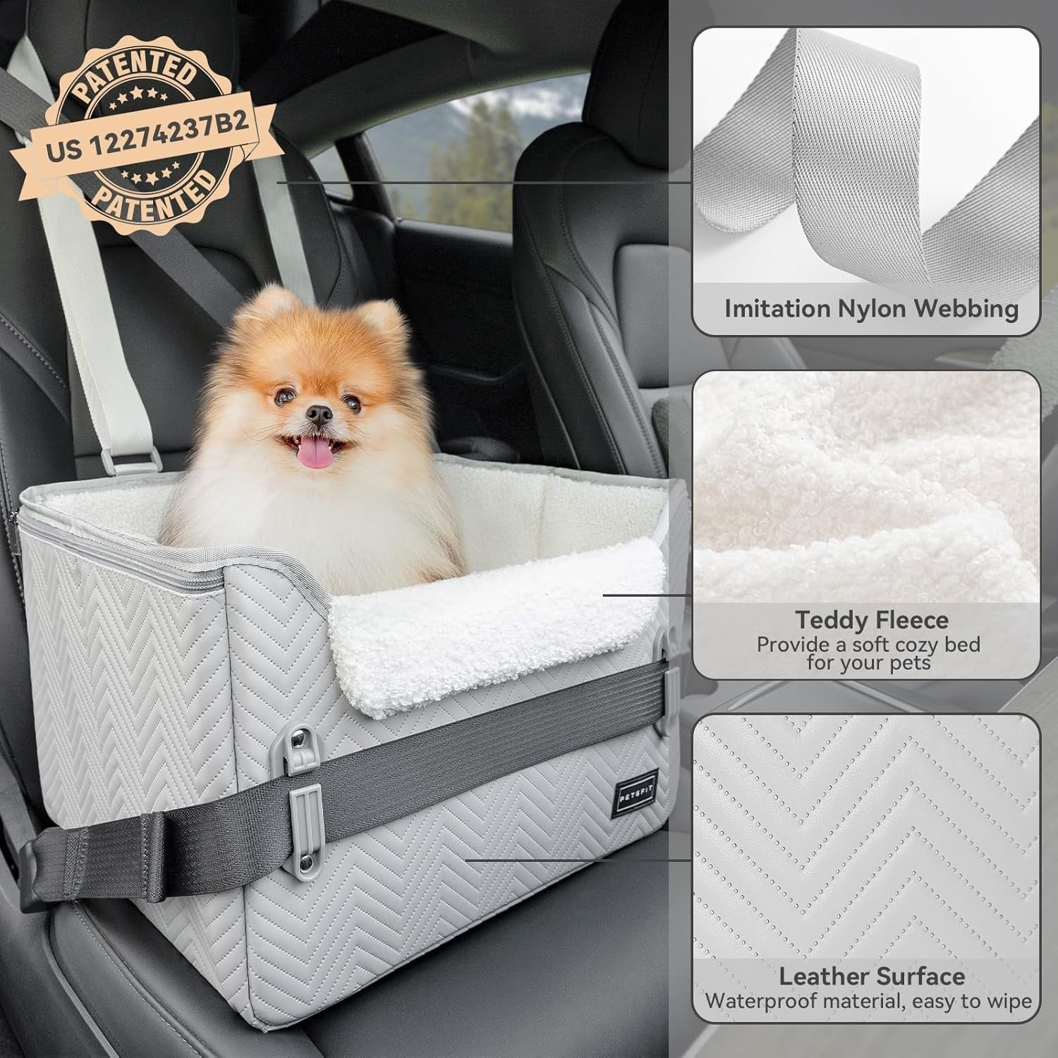 Small Dog Booster Car Seat Waterproof PU Leather Travel Bed 12kg
