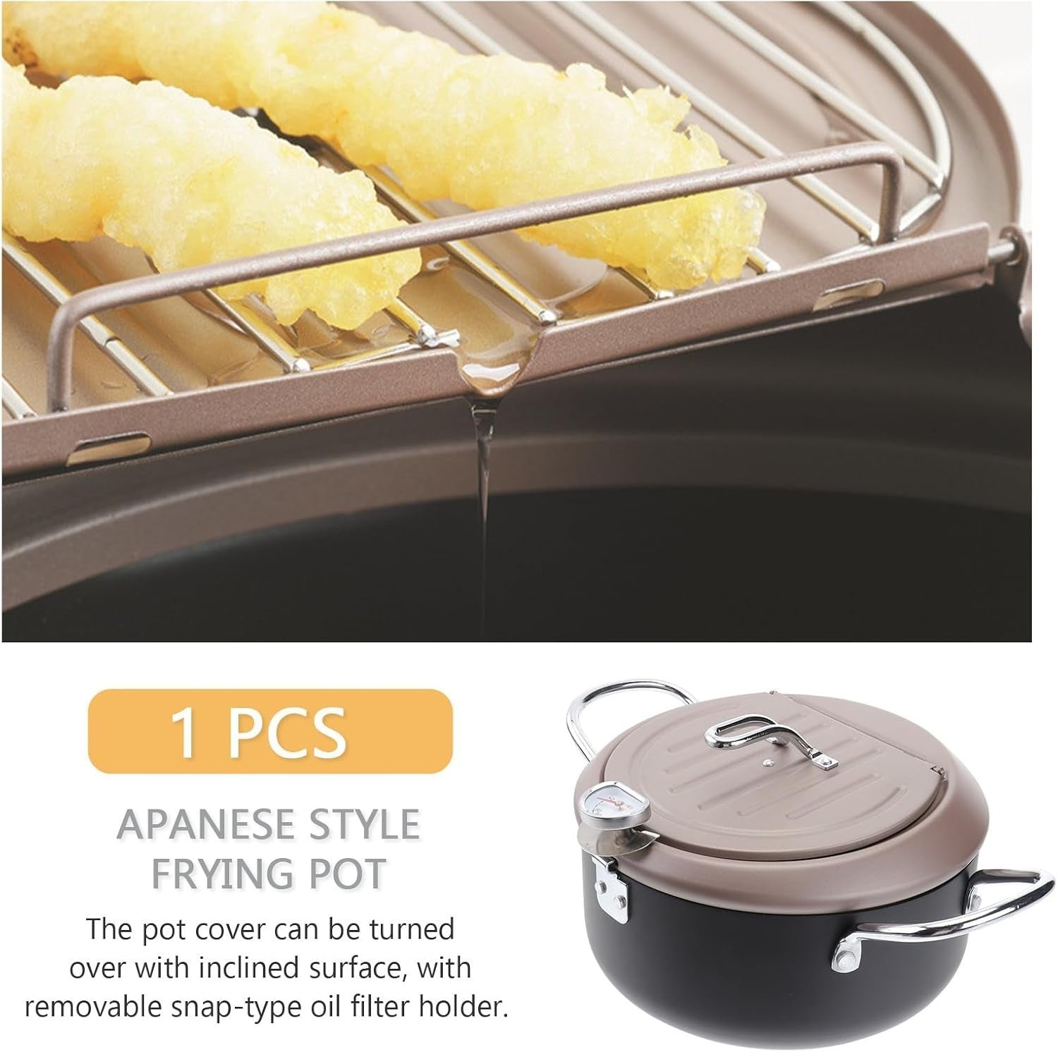 Japanese Style Deep Fryer Pan 20cm With Thermometer Lid Oil Rack