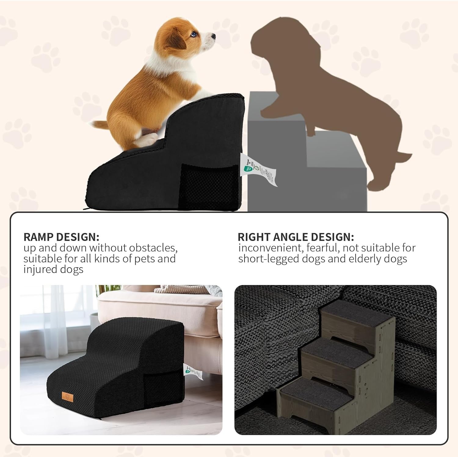 Black 2 Step Dog Ramp 30D Foam Non Slip 40x40x30cm