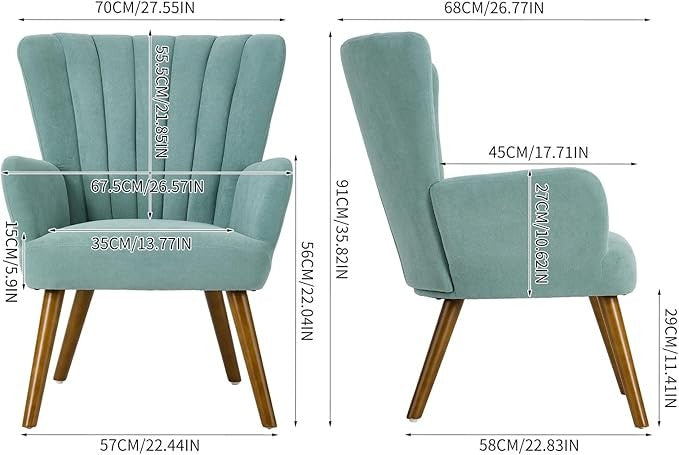 Velvet Wingback Armchair Tub Accent Chair Solid Wood Legs Turquoise