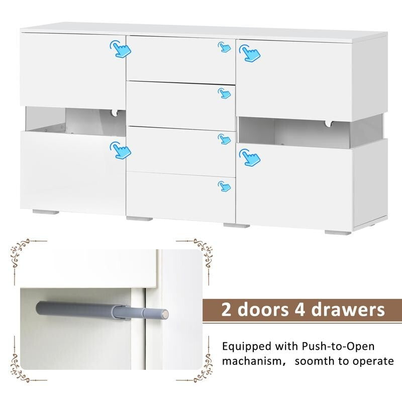 Modern White LED Sideboard Cabinet with Drawers Gloss Finish Storage