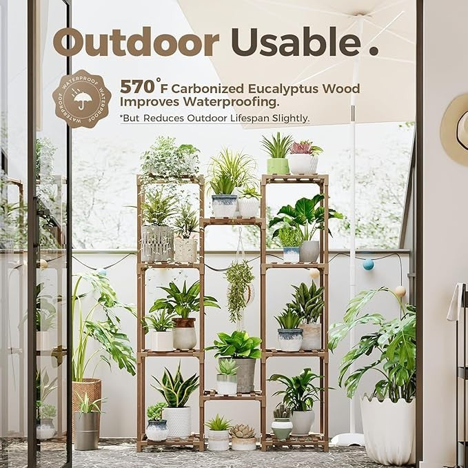 Tall Wooden Plant Stand Indoor Outdoor Multi-Shelf Flower Pot Rack
