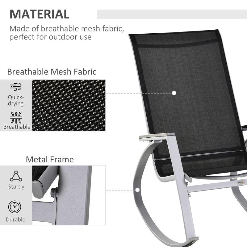 Garden Rocking Recliner Chair High Back Mesh Patio Lounge Seat Black