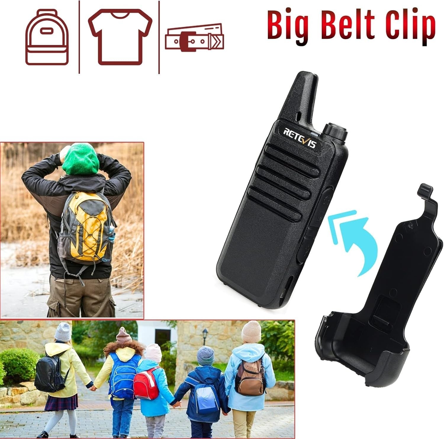Mini Walkie Talkies PMR446 Rechargeable VOX w Headset 2 Pairs Black