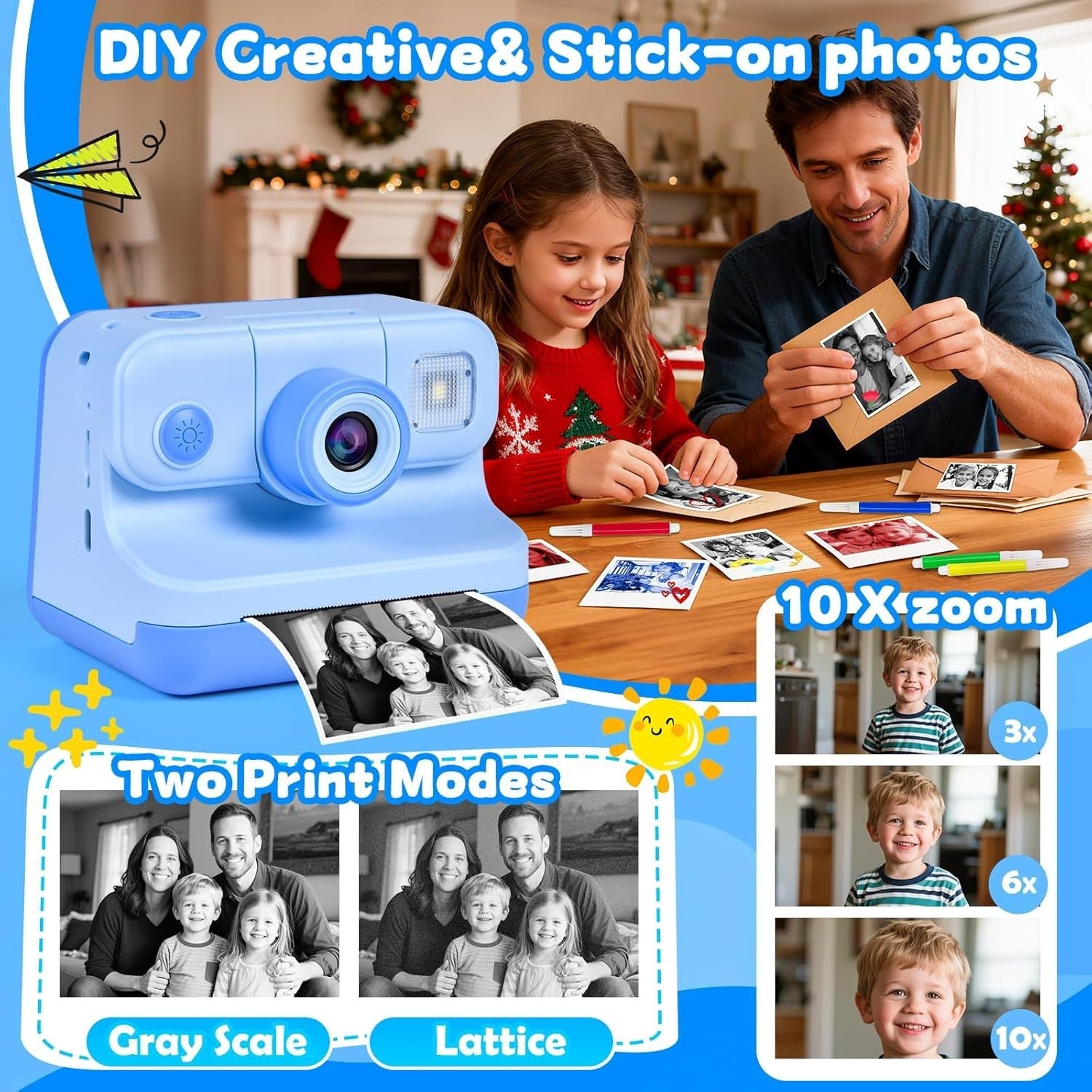 Kids Instant Print Camera 30MP 1080P HD Selfie Camera 32GB Toy Gift