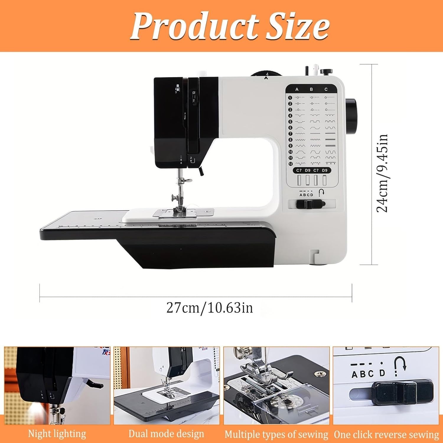 38 Stitch Sewing Machine Portable Electric LED Foot Pedal Table