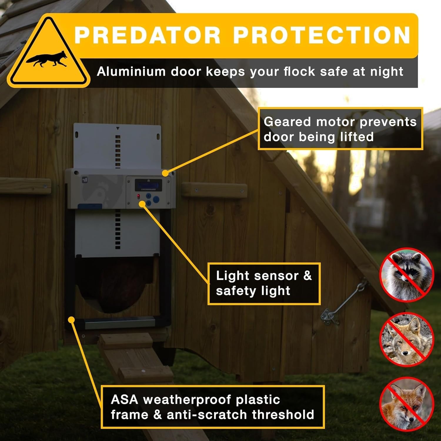 Automatic Chicken Coop Door Opener Grey Battery Timer Light Sensor Winter Mode