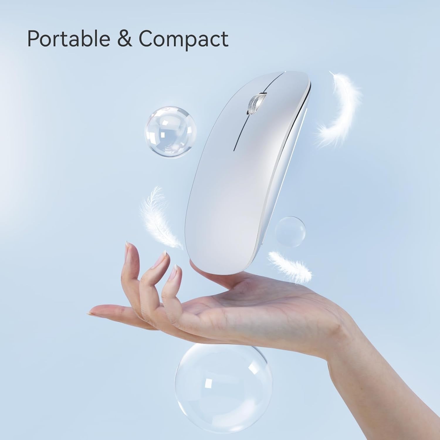 Ultra Slim Bluetooth Mouse Rechargeable Silent Triple Mode USB C Travel Silver