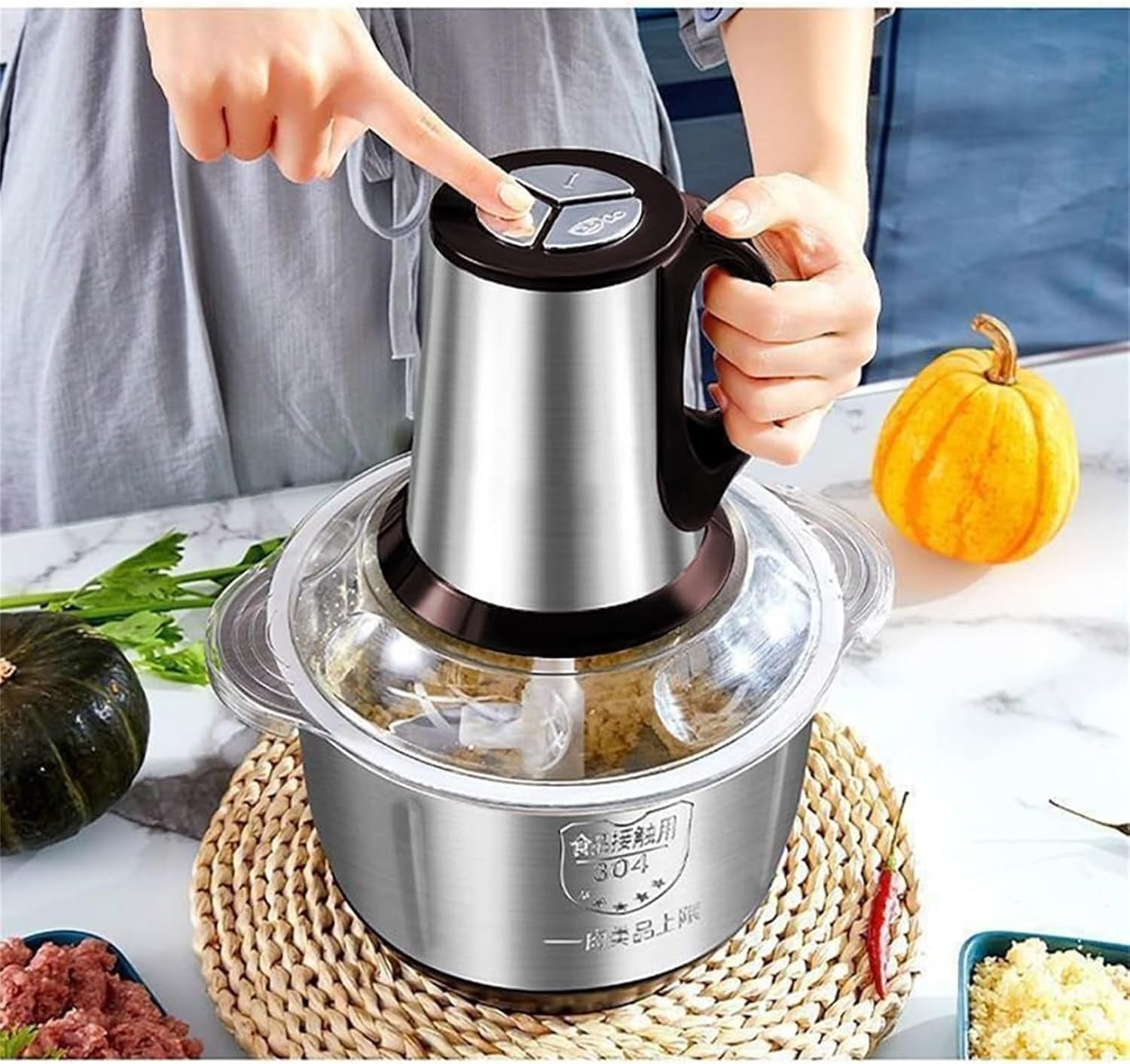 500W Electric Food Chopper 5L Meat Grinder Stainless Steel Processor