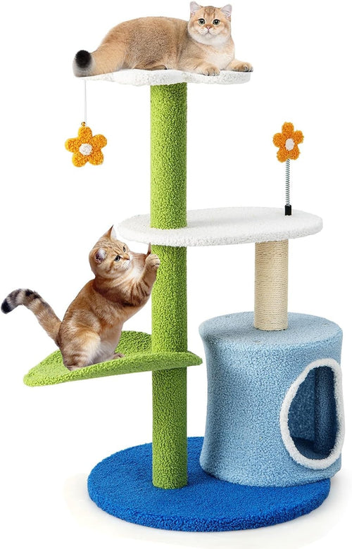 Blue Multi-Level Cat Tree with Condo Scratching Posts Play Tower 87cm