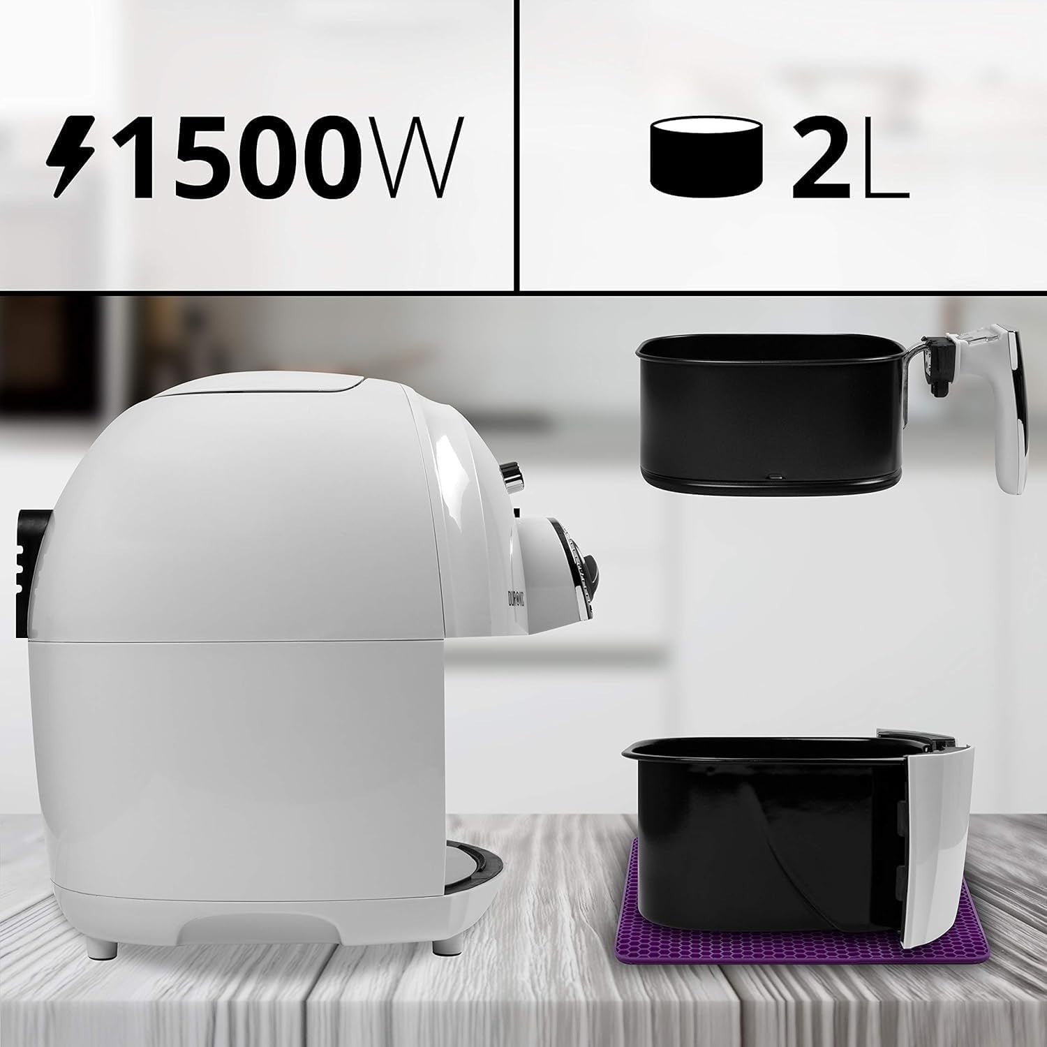 Air Fryer 4.5L Drawer 1500W Oil Free Mini Oven Timer Temp 80-200C White