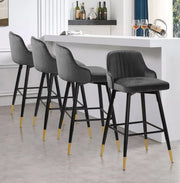 Grey Velvet Swivel Bar Stools Set of 4 – Kitchen Counter Chairs