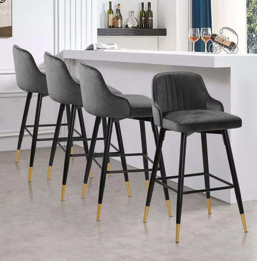 Grey Velvet Swivel Bar Stools Set of 4 – Kitchen Counter Chairs