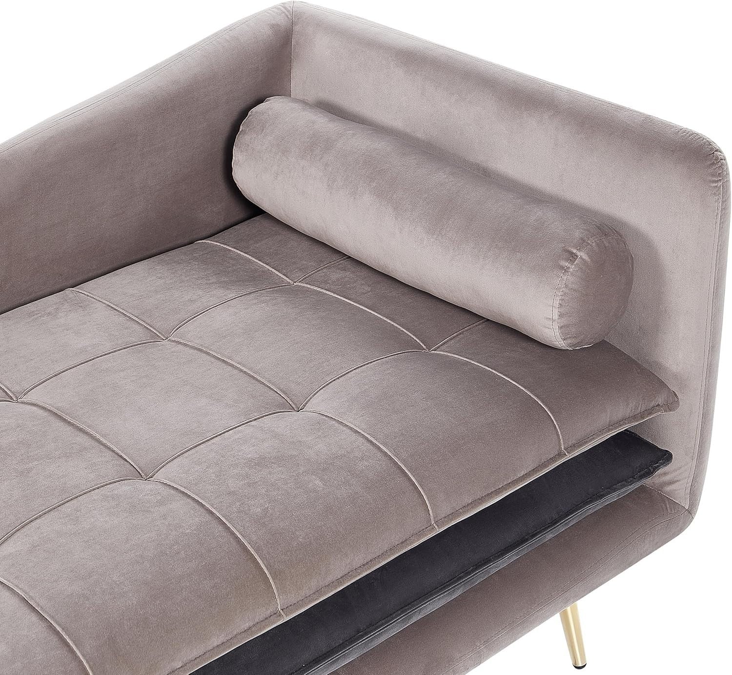 Velvet Chaise Lounge Sofa Beige Tufted Thick Padding | Comfy Right-Hand Seat