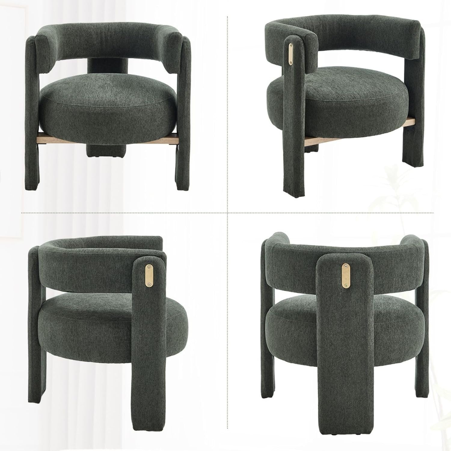 Green Chenille Accent Armchair – Modern Semi-Circular Lounge Chair for Bedroom