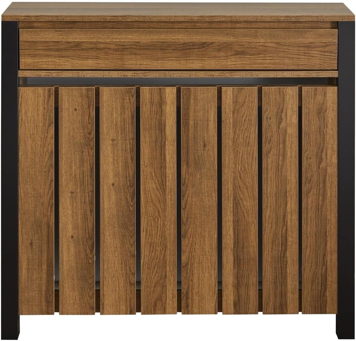 Black & Wood Radiator Cover Cabinet with Storage Drawer Modern MDF