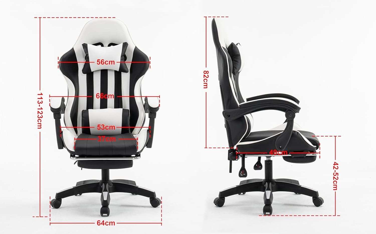 Gaming Office Chair White PU Leather Swivel Adjustable Height Reclining Footrest