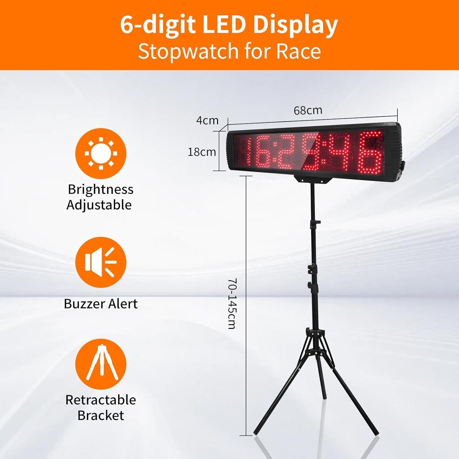 Large LED Gym Timer Clock with Remote, 6-Digit Stopwatch, Countdown & 12/24H