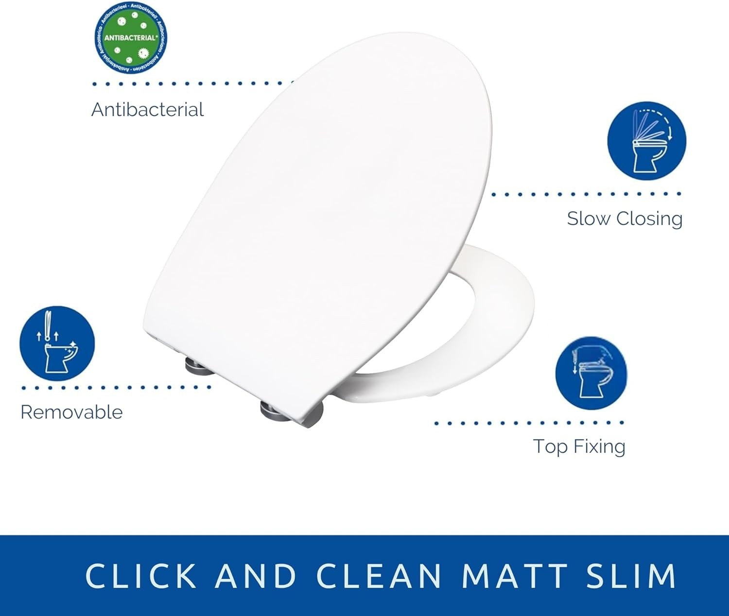 Slim Soft Close Toilet Seat Matt White | Quick Release Click & Clean