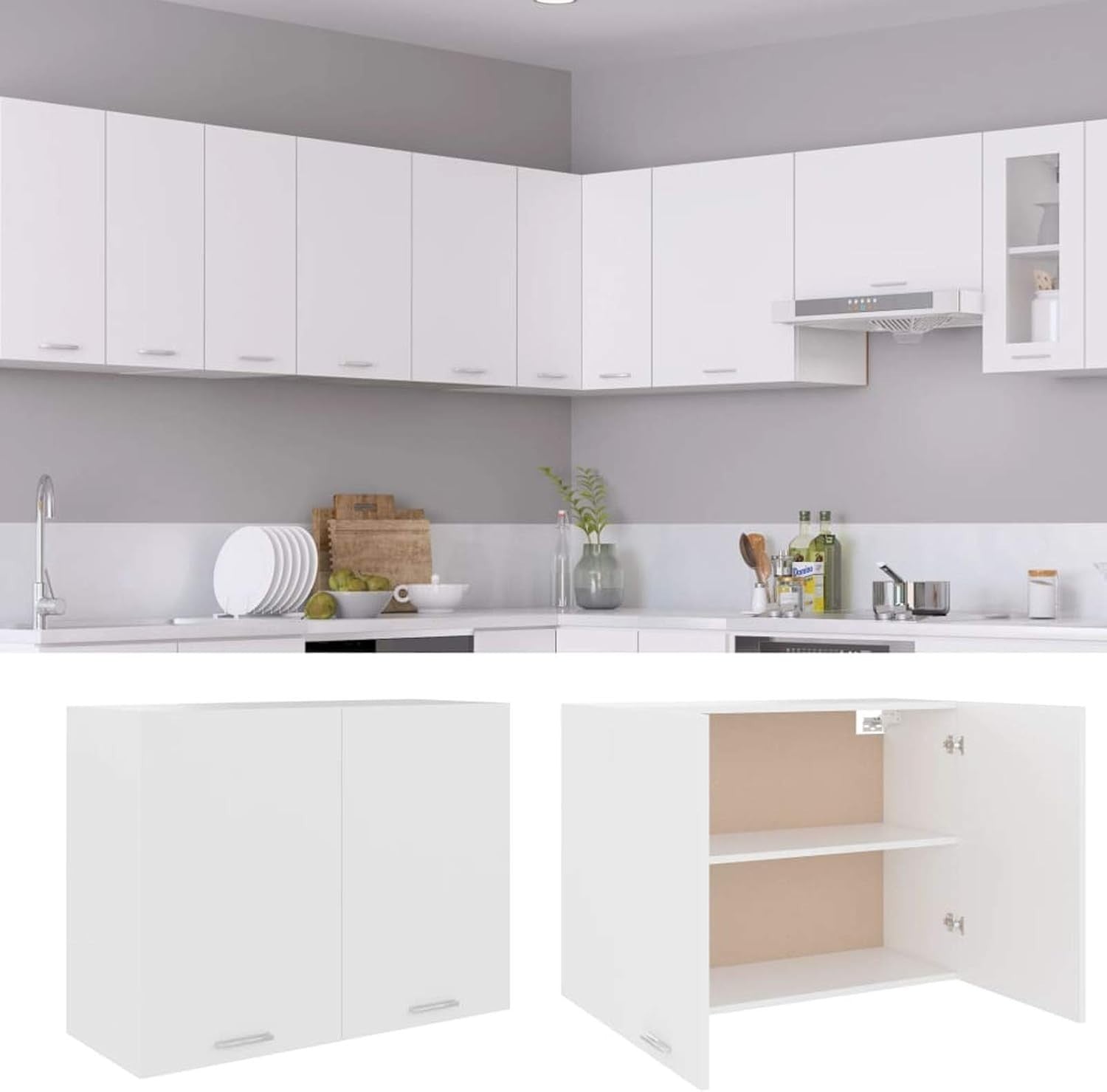 Space-Saving Wall Cabinet with 2 Doors & Shelves, Durable White Storage