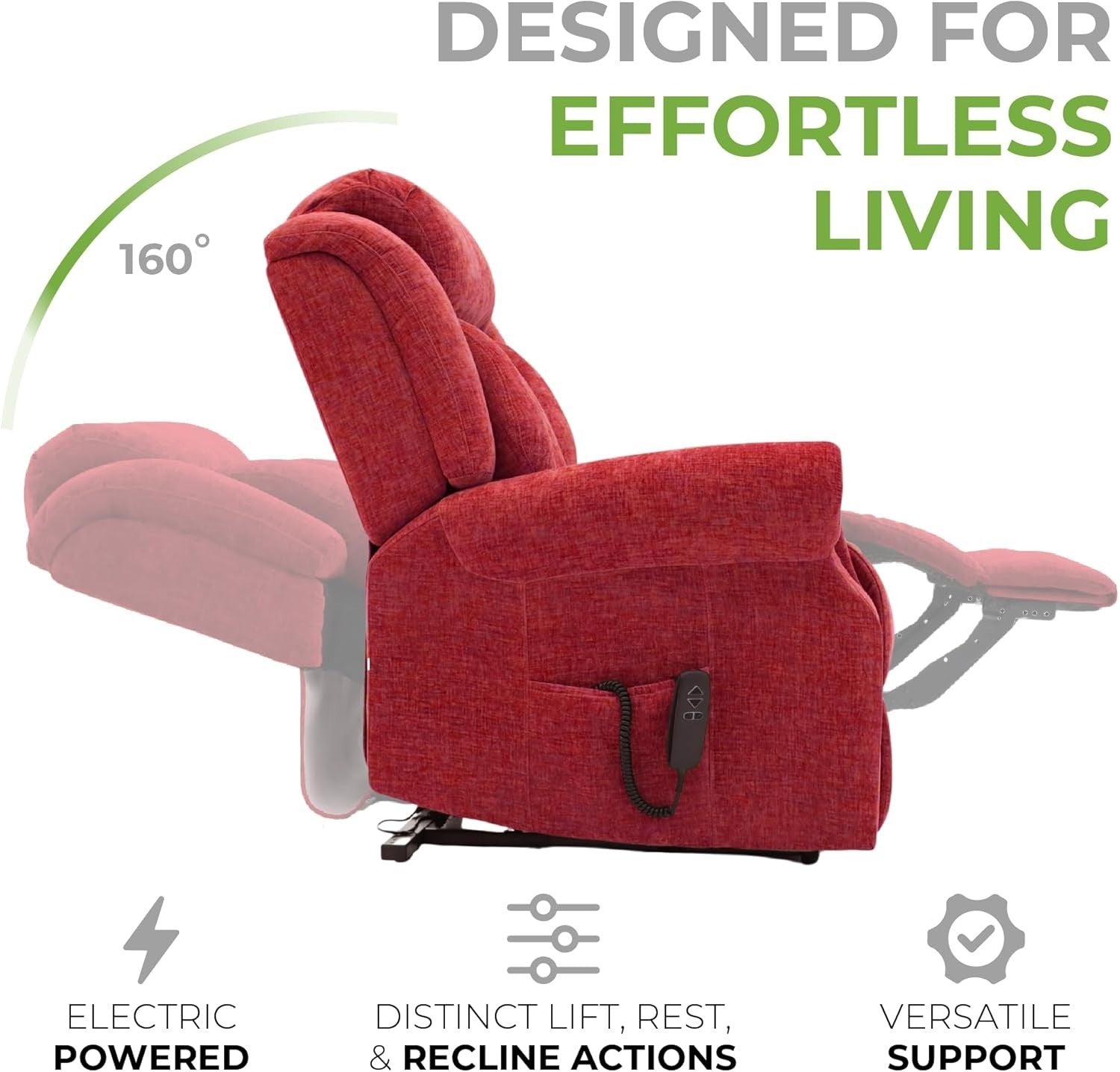 Dual Motor Lift Recliner Chair Heat Massage Fabric Riser Mobility Support Wine