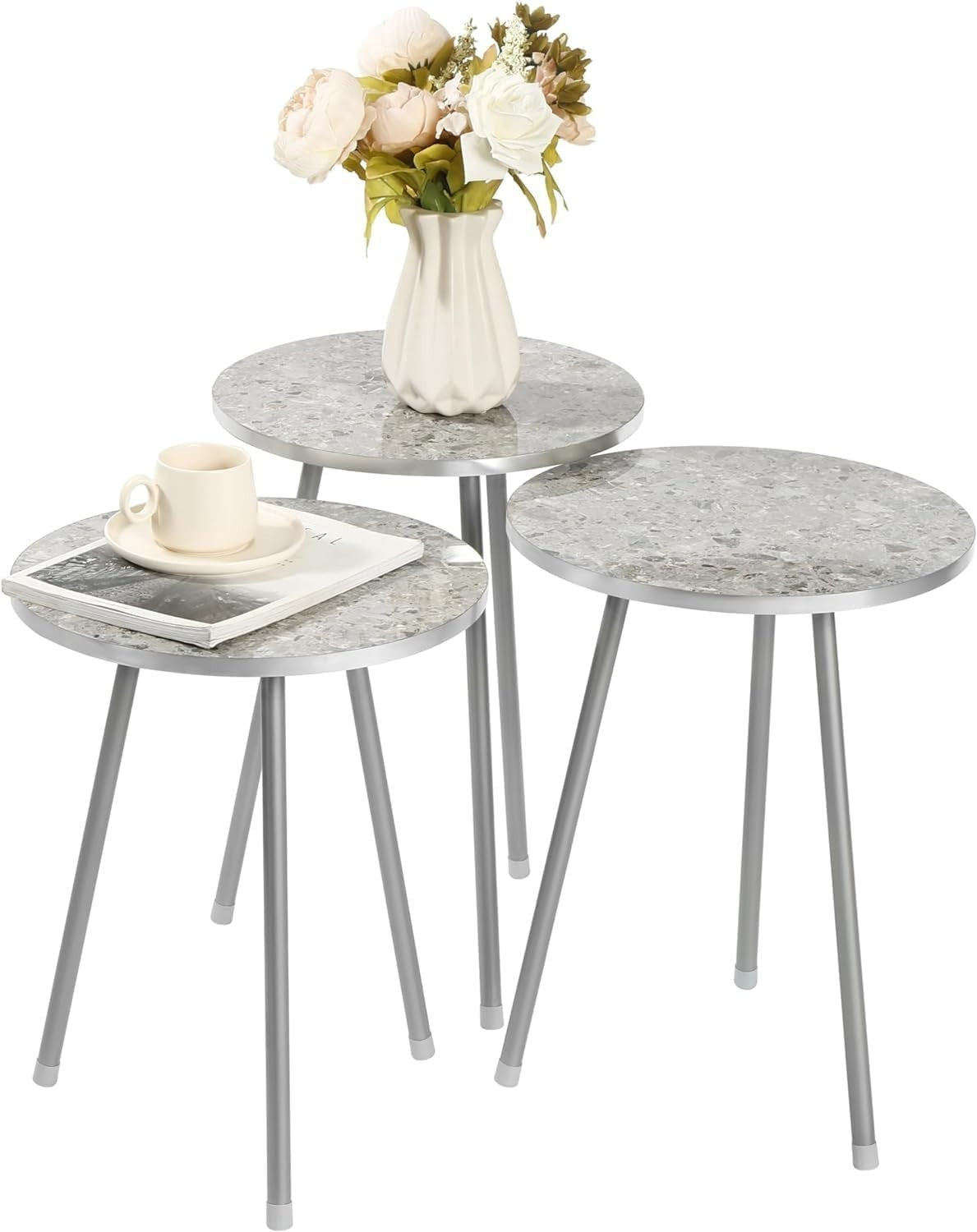 Space Saving Nesting End Tables Set of 3 for Living Room Bedroom Office Wood Gre