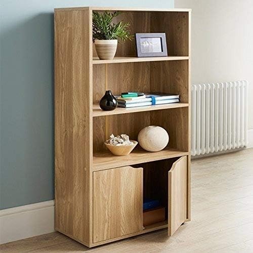 3-Shelf Oak Bookcase – Compact Wooden Storage Unit with Anti-Tip Kit