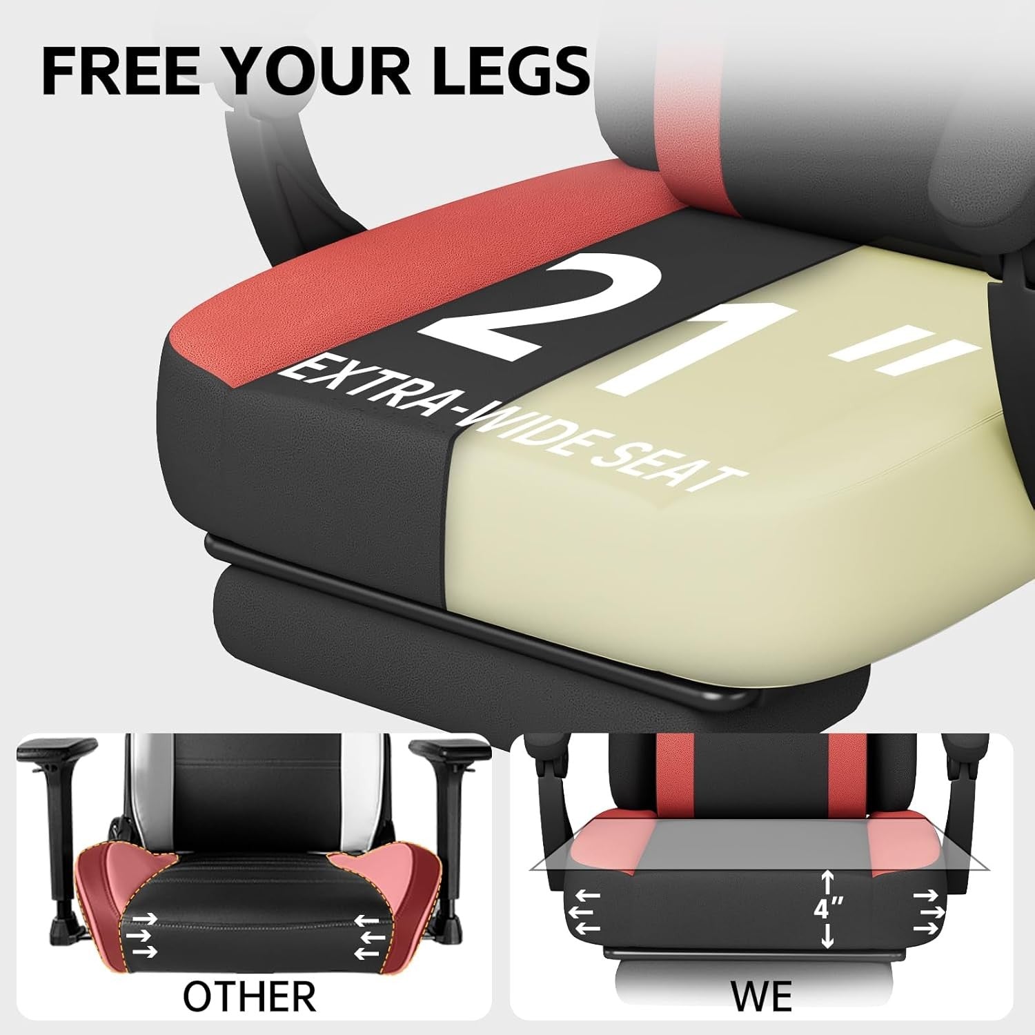 Gaming Chair w/ Footrest Massage Lumbar 300lbs