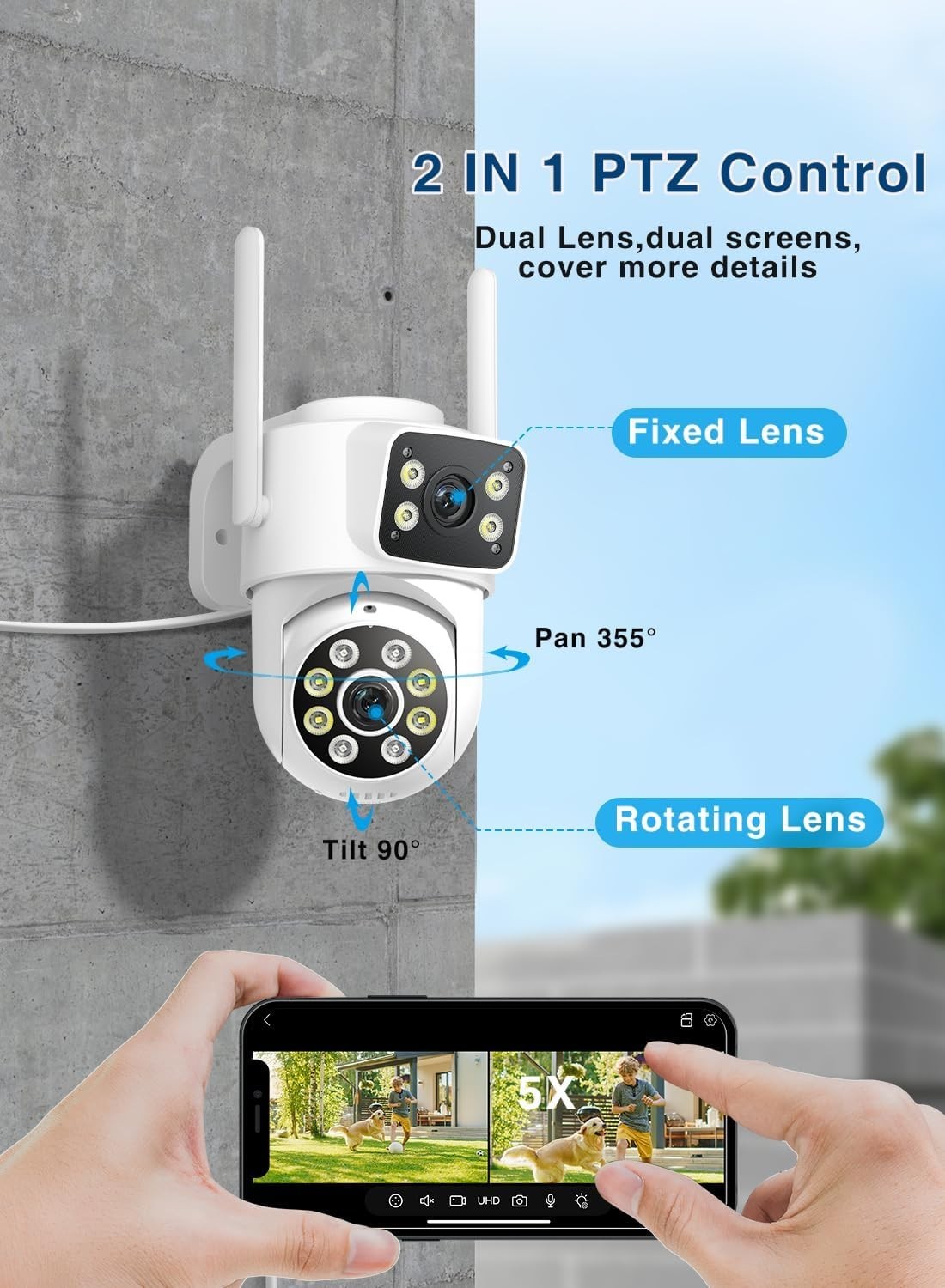 6MP Dual Lens Security Camera 3K WiFi CCTV 360° Color Night Vision