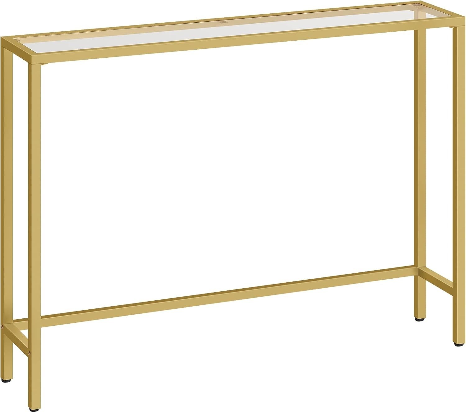 Slim Gold Console Table with Tempered Glass, Adjustable Feet, 100x22x80 cm