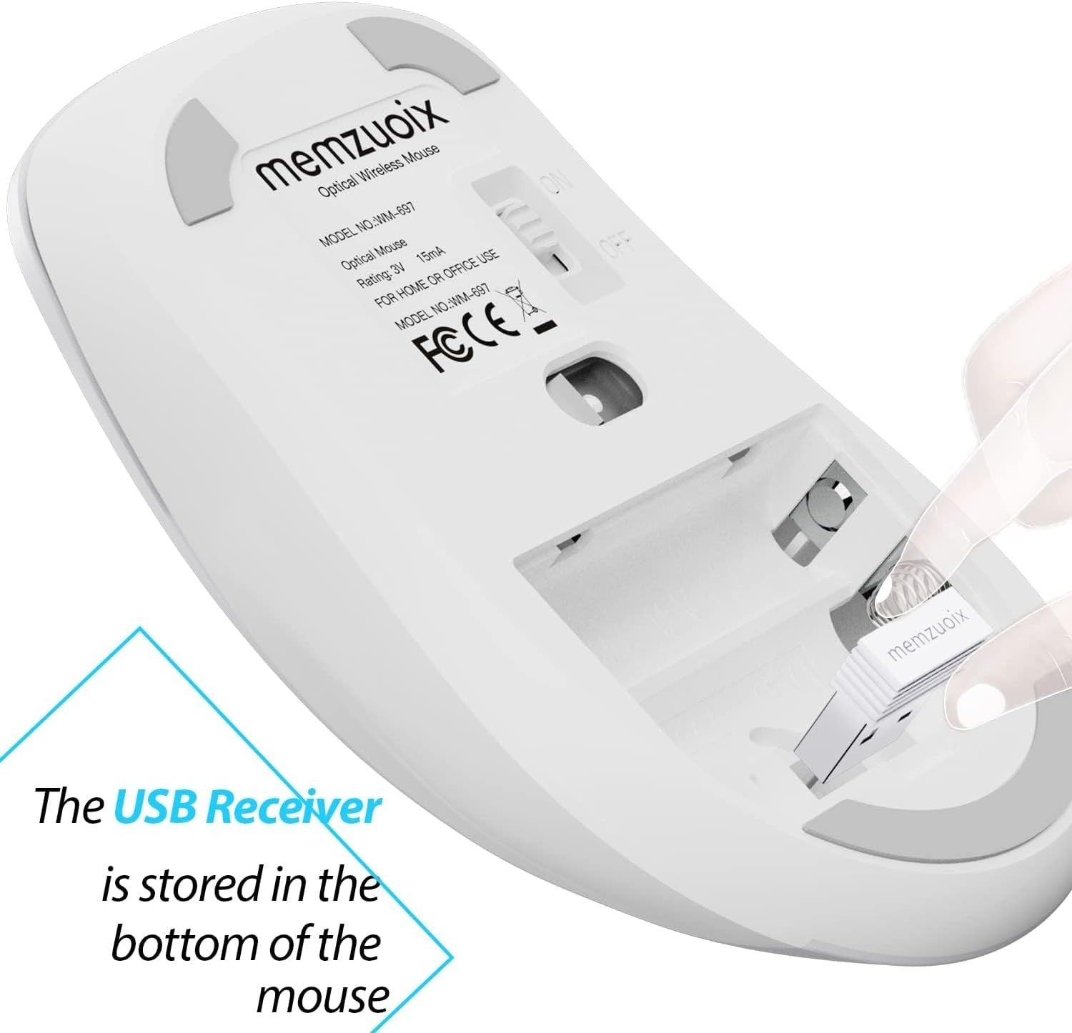 Wireless Mouse 2.4G 1400 DPI Optical USB Ergonomic Laptop PC White