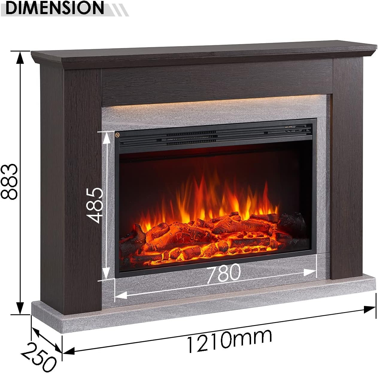 🔥 48" Electric Wall Fireplace Suite 2kW LED Heater Espresso Oak Remote