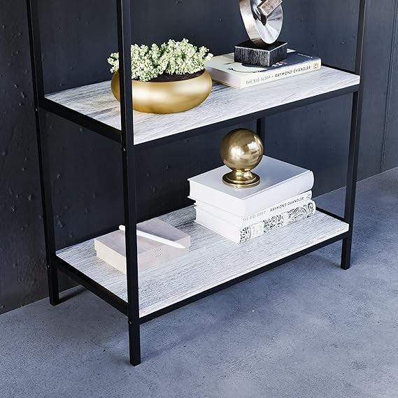Modern Industrial 3 Tier Shelving Unit – Grey Metal Bookcase Storage Rack