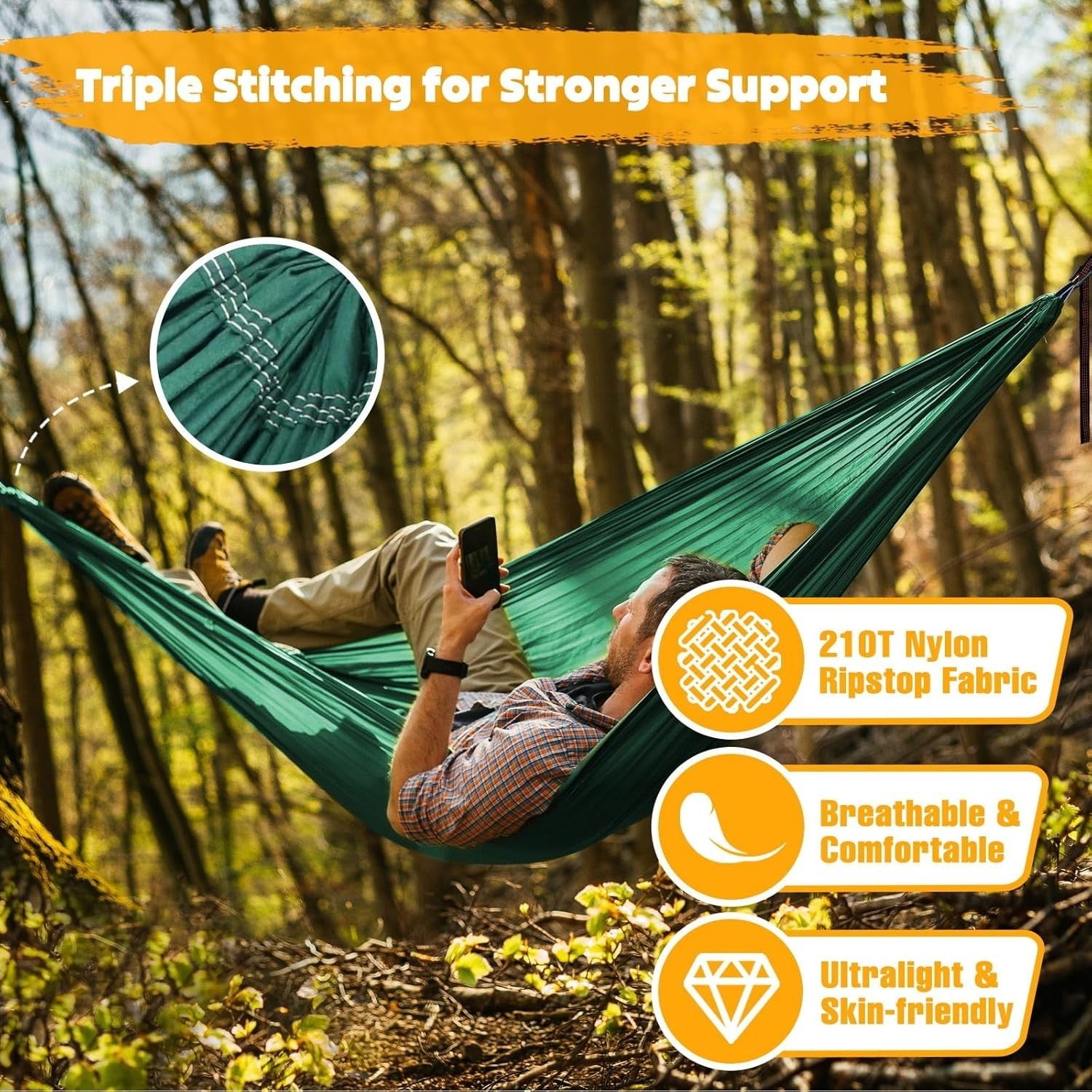 Ultra-Light Travel Camping Hammock - 300kg Load, Quick-Dry Nylon, Compact