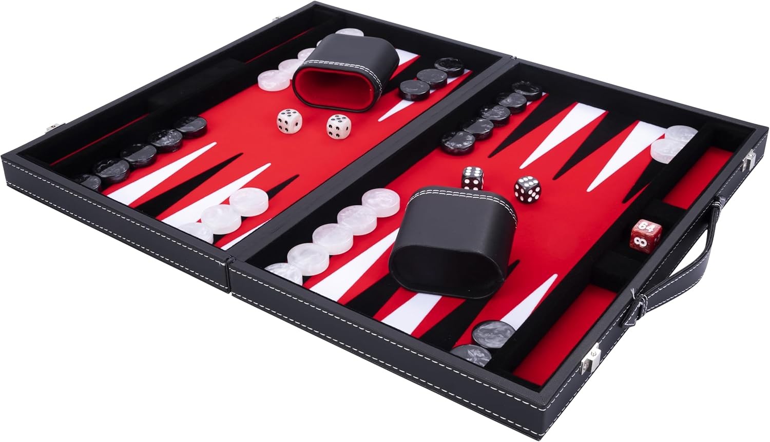 Luxury Backgammon Set 15in Faux Leather Case Travel Board Game