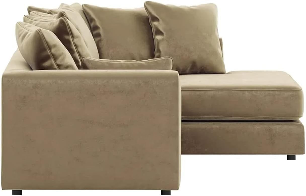 Beige Velvet Corner Sofa 4 Seater L Shape | Full Foam Cushions RH Chaise