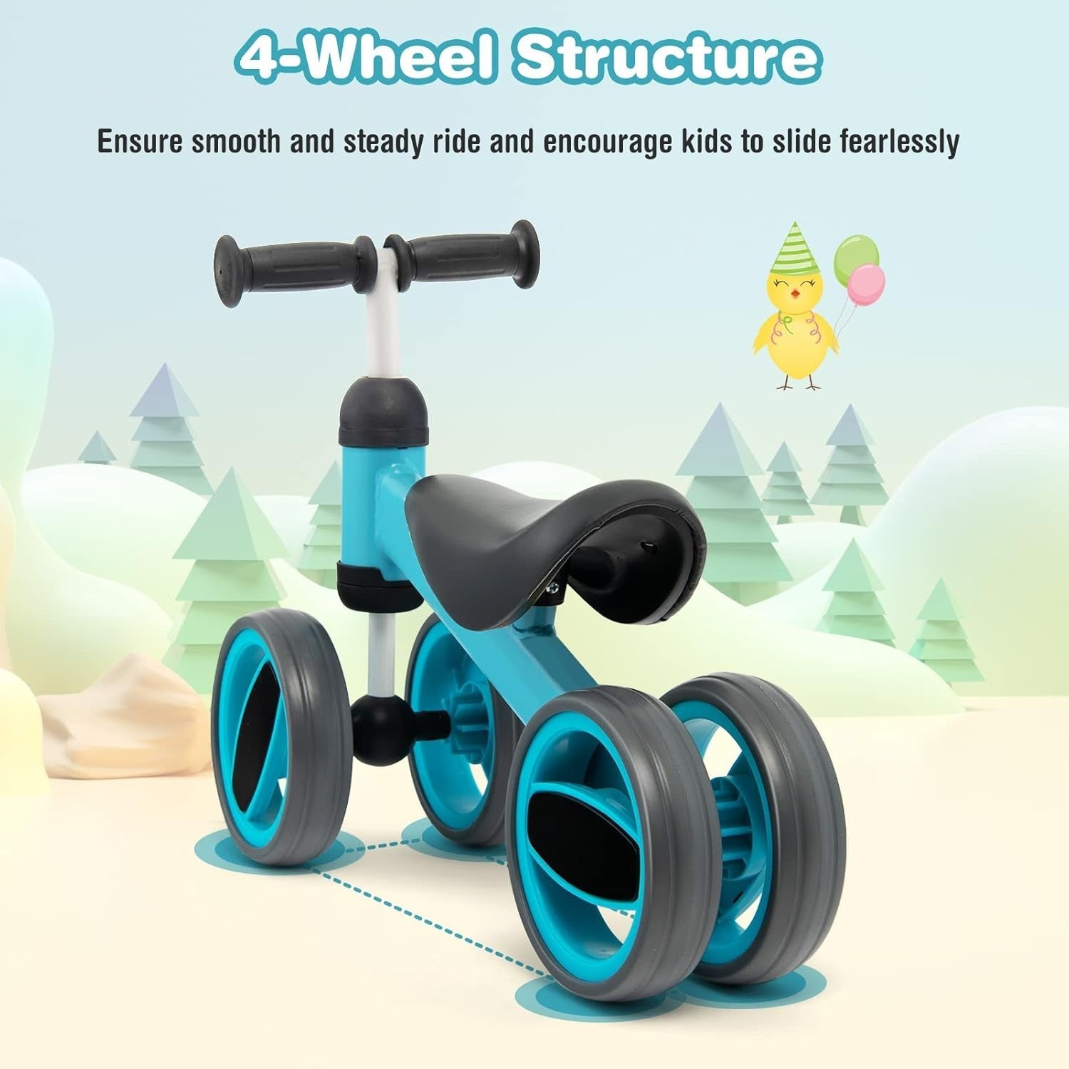 Baby Balance Bike 4 Wheel Toddler Walker Ride On No Pedal Age 1-2 Blue